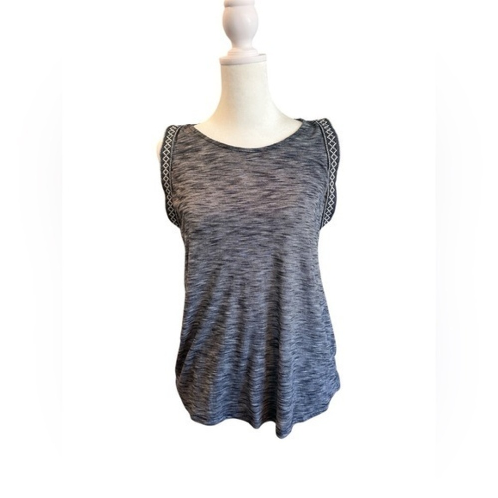 Small W5 Anthropologie boho ikat trim tank top navy grey shirt top trim western